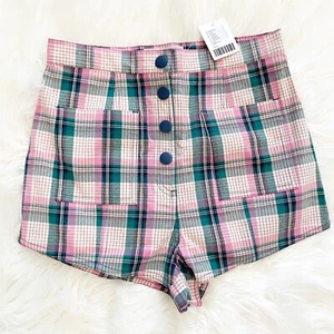 URBAN OUTFITTERS Women’s Pink Plaid High Waist Patch Pockets Shorts NWT Sz Small - Picture 1 of 6