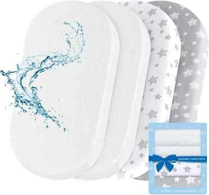 Bassinet Sheets&Waterproof Bamboo Bassinet Mattress Pad Protector 4 Pack Set - Picture 1 of 7