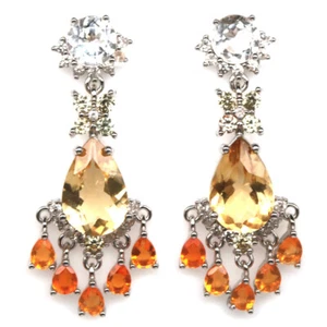 925 Silver Golden Yellow Citrine, Topaz, Fire Opal & Zircon Earrings Christmas - Picture 1 of 4