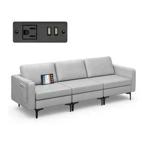 Modular 3-Seat Sofa Couch w/ Socket USB Ports & Side Storage Pocket - Picture 1 of 9