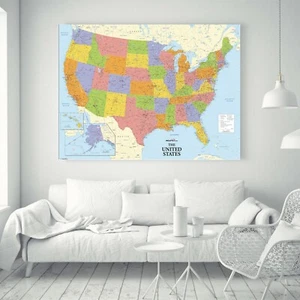 HD World Map Map Of USA Travel Education Silk Canvas Poster Decor Unframed 107 - Picture 1 of 9