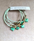 ACCESSORIZE, 5 SLIDE ON BANGLES GOLD BEADS & METAL PALE GREEN HEARTS ~SW20