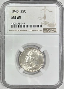 1945 Silver Washington Quarter, NGC MS-65 - Picture 1 of 2