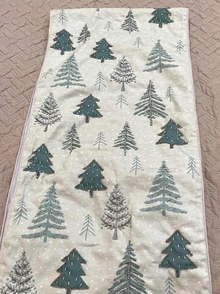 Rachel Ashwell Beaded Holiday Table Runner - Christmas Trees Green- 16”x70” - Image 1 of 4