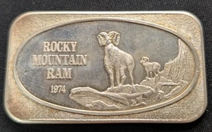 1974 Rocky Mountain Ram ~ 1 oncia .999 argento vintage USS Art Bar ~ #0671 - Foto 1 di 5