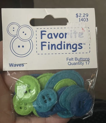 Favorite Findings  Felt Buttons 17 Pieces Green Dark Blue Light Blue Teal ￼ - Image 1 of 3