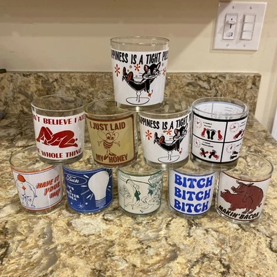 Vintage Happiness Is a Tight Pussy Cat in Martini Whiskey Glass Funny Lot Of 10 - Image 1 of 4