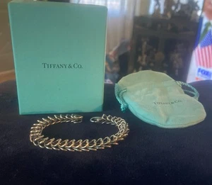 VTG T & Co Tiffany & Co 925 Sterling Silver Double Heart Chain Link Bracelet 7" - Picture 1 of 12