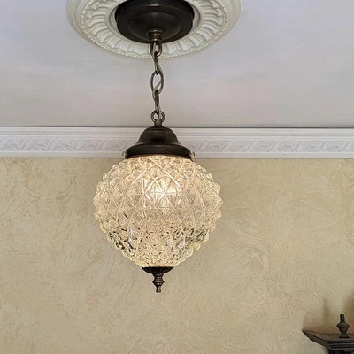 688c Antique 1920's Victorian Glass Shade Ceiling Light Fixture porch pendant - Image 1 of 4