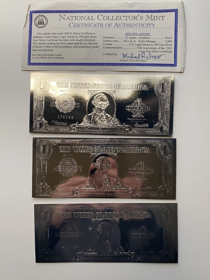 National Collectors Mint Authentic $1.00 SILVER CERTIFICATE X3 Consecutive #2 - Image 1 of 4