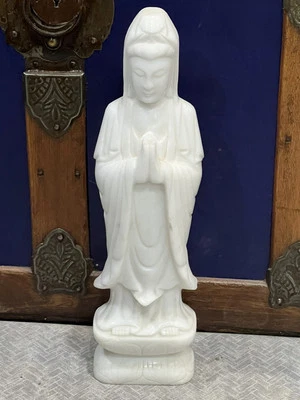 Estátua chinesa de pedra branca Quan Yin - deusa budista da misericórdia 14"" - Imagem 1 de 4