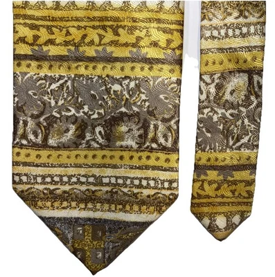 Corbata para hombre John Blair 100 % jacquard seda amarillo/gris/beige abstracta 4x59” usada en excelente estado Foto 1 de 4