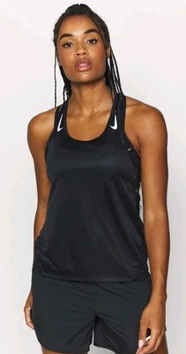 Nike Women's Miler Black Racer Tank in Black & Reflective Lightweight Top! M Foto 1 de 4