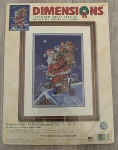 Dimensions Stamped Cross Stitch Kit 8691 Christmas Rooftop Santa Claus 9 x14 Vtg - Picture 1 of 2