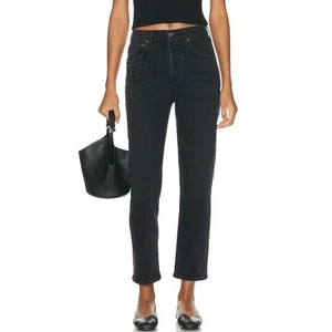 AGOLDE Riley Size 30 Panoramic Gray Black High Rise Straight Crop Stretch Casual - Picture 1 of 14