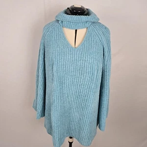 Lane Bryant Sweater Women's 18 / 20 Blue Key Hole V-Neck Turtleneck Long Sleeve - Picture 1 of 19