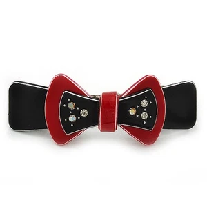 Black/ Red Acrylic Crystal Bow Barrette Hair Clip Grip - 80mm Across - Picture 1 of 6