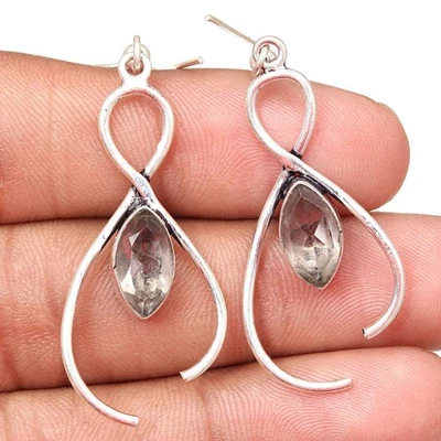 Smoky Quartz Gemstone Handmade Silver Jewelry Earrings 1.5'' — 第 1/4 张图片