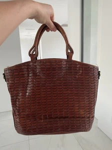 Vintage geflochtenes Leder Fossil Marke Schultertasche Handtasche hellbraun 75082 Korb Boho Tasche - Bild 1 von 11