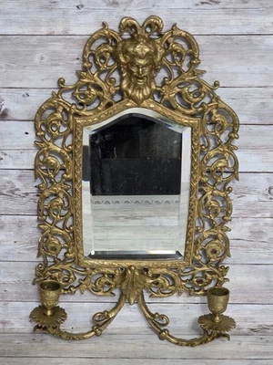 Arandela antiga de latão chanfrada espelho moldura de baco ornamentada 16" X 10" - Imagem 1 de 4