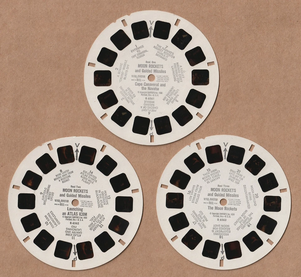 Set of three View-Master reels Moon Rockets and Guided Missiles 1959 - Image 1 of 1