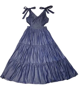Maxi Vestido Jump para Mujer Azul Recortado en Niveles Talla L - Imagen 1 de 11