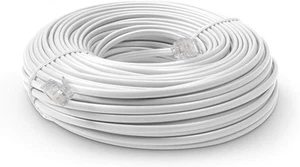 100 FT Feet Modular Phone Line Cord - High Quality 2 Conductor - White - 1 Pack - Picture 1 of 8