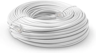100 FT Feet Modular Phone Line Cord - High Quality 2 Conductor - White - 1 Pack - Image 1 of 4