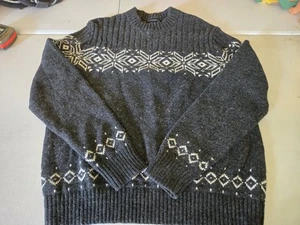 Land's End Vintage Nordic Snowflake Wool Mix Gray Sweater Womens Medium Ski - Picture 1 of 14