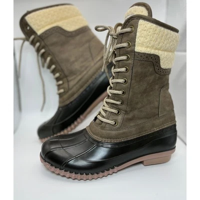 Magellan Boots Outdoor Duck Waterproof Brown Black Knit Cuff Lace Up Womens 6B - Image 1 of 4