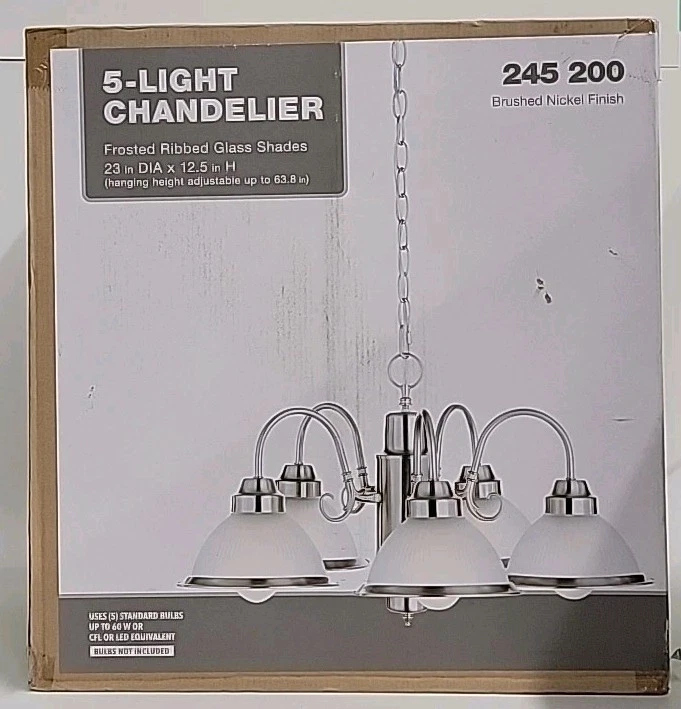 Hampton Bay 5-light Chandelier Halophane Pendant Brushed Nickel Rs1951209