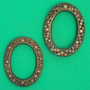 2 Antique 19th c. Javanese Large Oval Belt Buckles Rough Borneo Diamonds Rubies - Picture 1 of 8