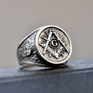 Masonic Ring Sterling Silver 925 Stones Swarovski Freemasonry New Handmade All S - Picture 1 of 7