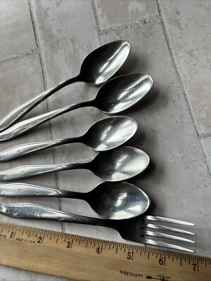 6 cucharas tenedor Marcrest Mid Century acero inoxidable Atomic Star Citation Starburst Foto 1 de 4