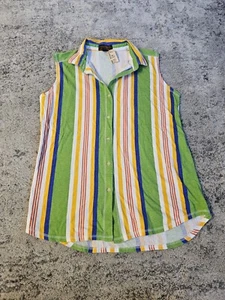 VTG NWT Eddie Bauer Striped Cotton Sleeveless Top Collared Button Down W Medium - Picture 1 of 7