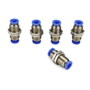 Bulkhead Union Connector Air Push In Fitting Tube OD 3/8" Quick Release 5 Pieces - Picture 1 of 1