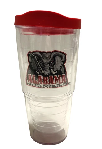 Tervis Tumbler 24oz. Clear w/ ALABAMA CRIMSON TIDE BIG AL Patch Red Lid Cover