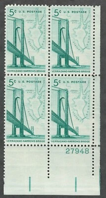 US. 1258. 5c. Verrazano-Narrows Bridge Issue. Plate Block of 4. MNH. 1964 - Image 1 of 2
