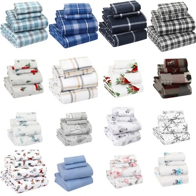 100% Cotton Flannel Sheet Set Printed Fitted, Flat, Sheets With Pillowcases - Image 1 of 4