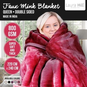 Laura Hill Double-sided Large 220 X 240cm Faux Mink Throw Rug Blanket 800-gsm He - Picture 1 of 8