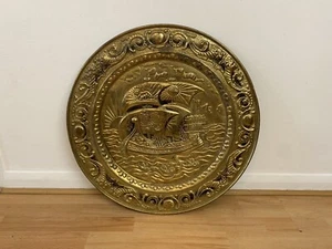 Atemberaubende Vintage verzierte Messingwand hängende große Platte mit nautischem Schiffsdesign - Bild 1 von 14
