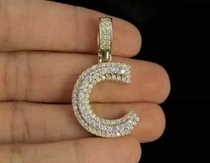 2Ct Round Cut Lab-Created Diamond Letter "C" Pendant 14K Yellow Gold Plated - Picture 1 of 6