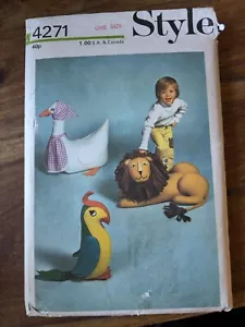 Rare Style 4271 sewing pattern Extra large stuffed toys lion goose parrot NEW - Picture 1 of 2