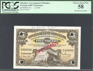 Gibraltar, 5 Pounds, 1.5.1965, P19s, Archival Specimen, Choice AUnc. PCGS 58 - Picture 1 of 2