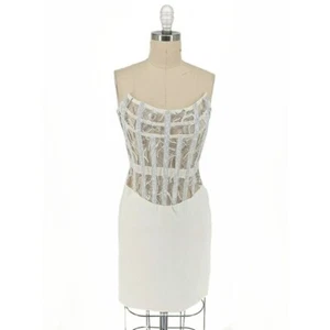 NEW Retrofete Beaded Lace Satin Dress White L bridal wedding sexy strapless - Picture 1 of 10