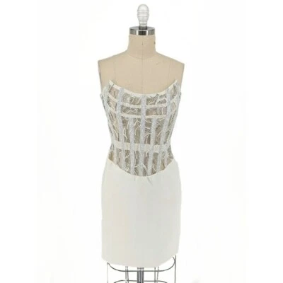 NEW Retrofete Beaded Lace Satin Dress White L bridal wedding sexy strapless - Image 1 of 4