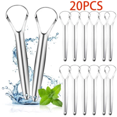 Paquete de 20 raspadores de lengua de acero inoxidable para reducir el mal aliento para adultos niños cuidado bucal Foto 1 de 4