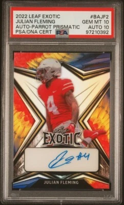 2022 Leaf Exotic Autographs Parrot Prismatic Julian Fleming /7 PSA 10 AUTO 10 - Image 1 of 2