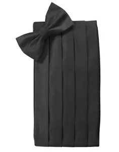Black Silk Cummerbund and Bow Tie in Assorted Patterns - Picture 1 of 8