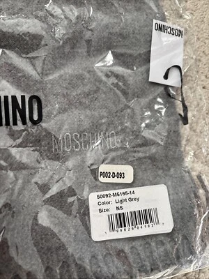 Bufanda Moschino Tonal Gris Claro Lana Extra Fina Logo Flecos Nueva Hombre’s Mujer’s Foto 1 de 4